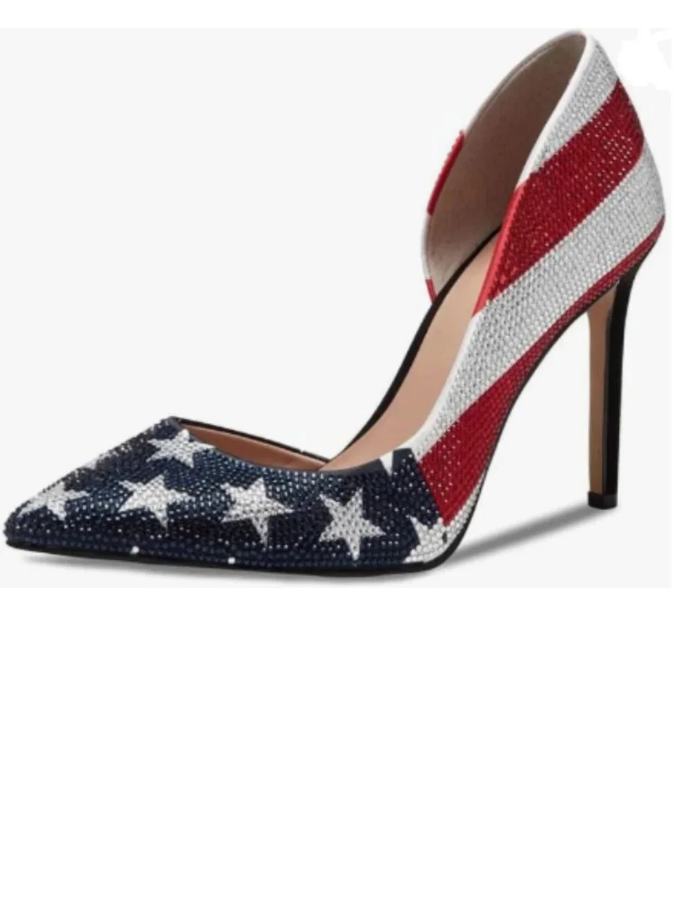 Maiyang National Flag Studded Rhinestones Pointed Toe D'Orsay Pumps Slip on Shoe